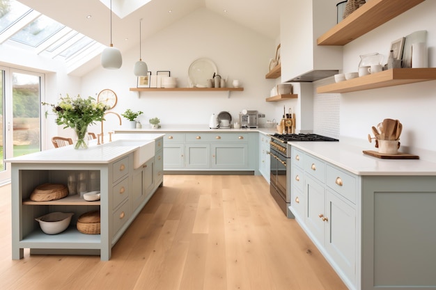 a modern designer kitchen with smooth handleless cabinets