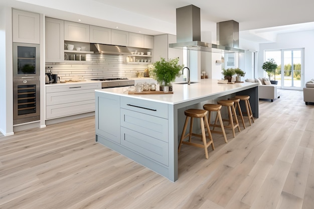 a modern designer kitchen with smooth handleless cabinets