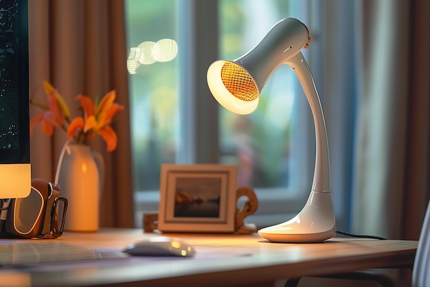 Photo modern desk lamp with builtin speaker and adjustable features