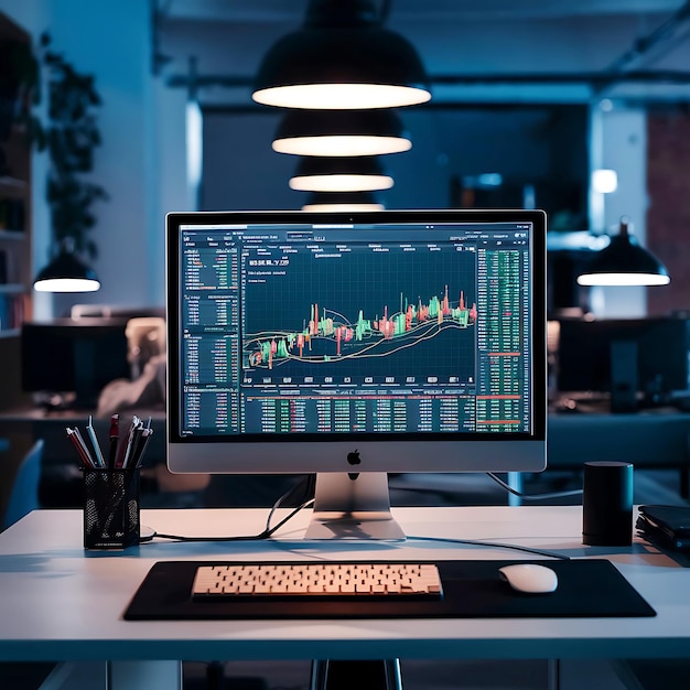 Photo modern desk with heatmap displaying stock performance