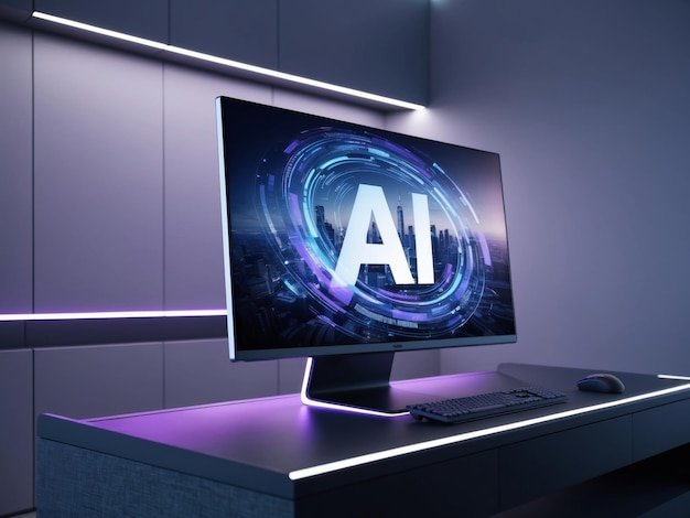 Modern Desktop Computer Displaying AI Symbol