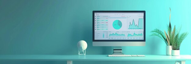 Photo modern desktop with analytics display