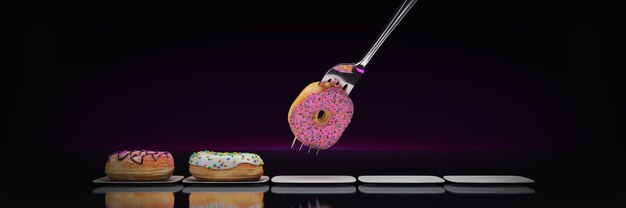 The Modern Diet - donut with fork. 3d rendering