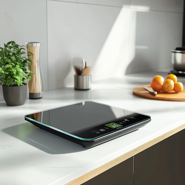 Modern digital kitchen scale with a glass surface