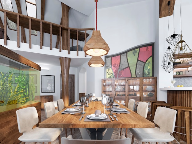 Modern dining room built into the kitchen space