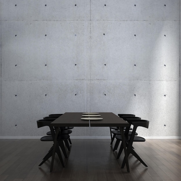 Modern dining room interior design and empty concrete texture wall background