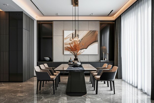 Modern dining room in luxury hotel with marble floor