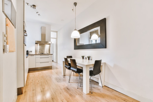 Modern dining room in a luxury house with individual design