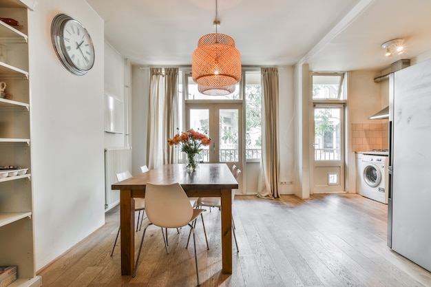 Modern dining room in a luxury house with individual design