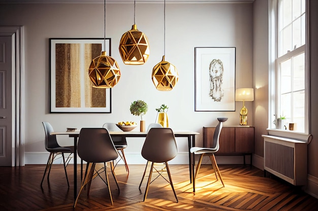 Modern Dining Room with Hanging Lamps