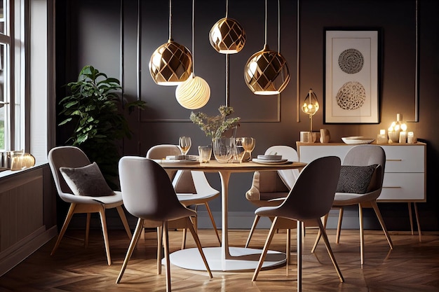 Modern Dining Room with Hanging Lamps