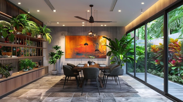 Modern Dining Room with Tropical Vibes