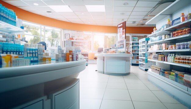 Modern drugstore interior design Pharmacy photoshoot Futuristic concept