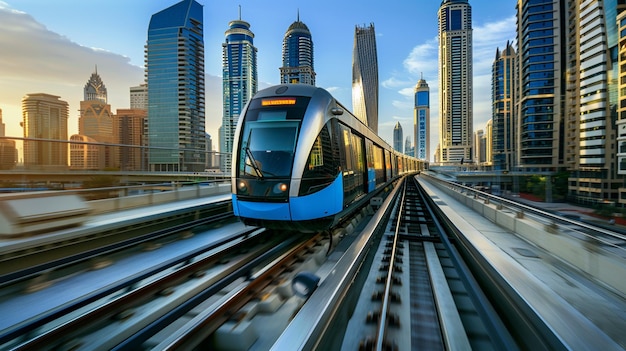 Photo modern dubai metro train cityscape urban transport image