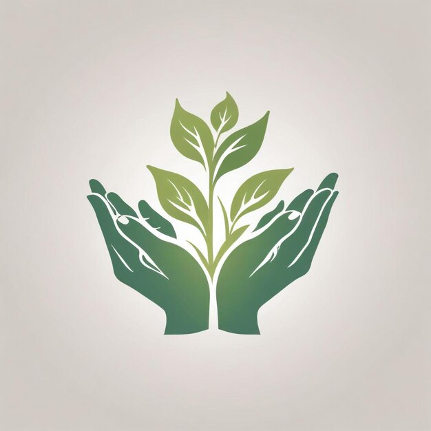 Photo modern eco business logo featuring a plant cradled by hands symbolizing sustainability growth