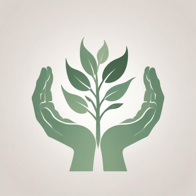 Photo modern eco business logo featuring a plant cradled by hands symbolizing sustainability growth