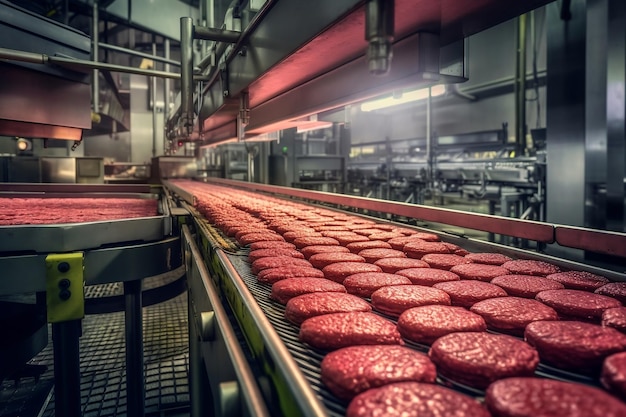 Modern Ecological BioPrint Meat Factory Conveyor System for ReadyMade Beef Hamburger Cutlets AI