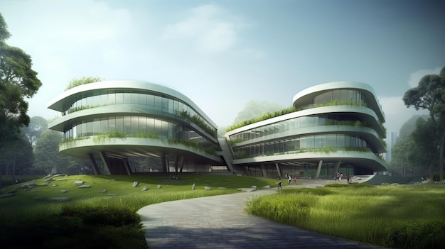 Modern education office building with green eco concept AI generated