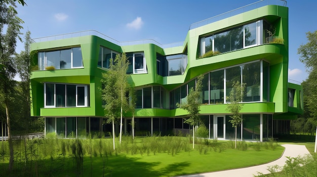 Modern education office building with green eco concept AI generated