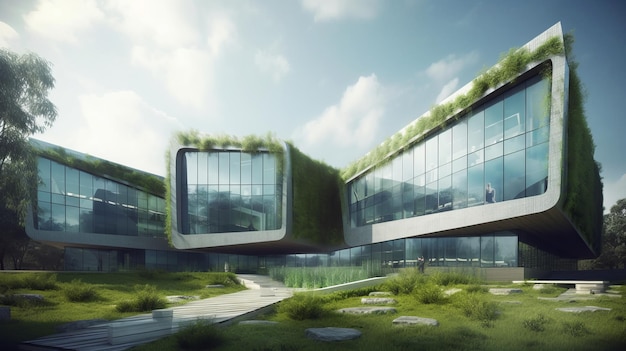 Modern education office building with green eco concept AI generated