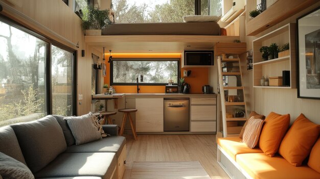 Photo modern and efficient tiny home with modular furniture spacesaving design concept