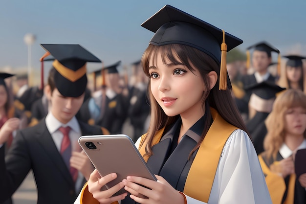 Modern elearning Graduation cap emerges from smartphone screen Techdriven success