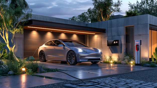 Photo modern electric car charging station at home