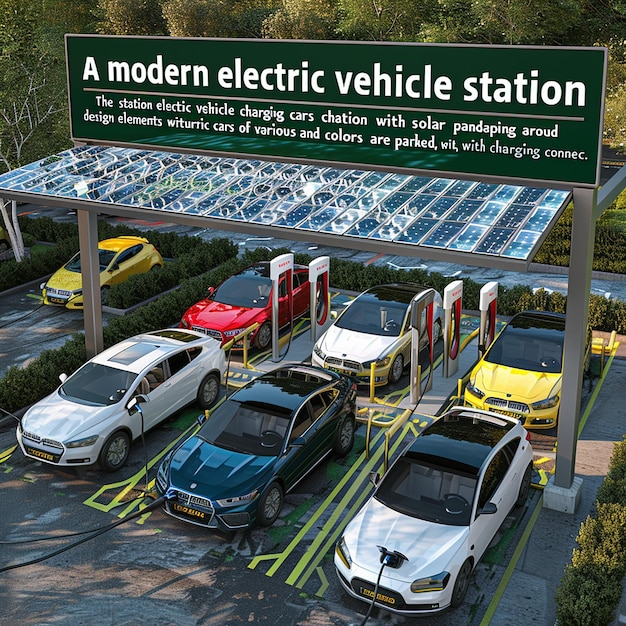 Photo modern electric vehicle charging station