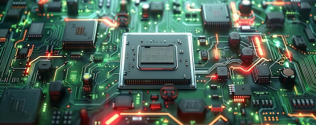 Modern Electronic Circuit Board with Central Processing Unit CPU and Integrated Components