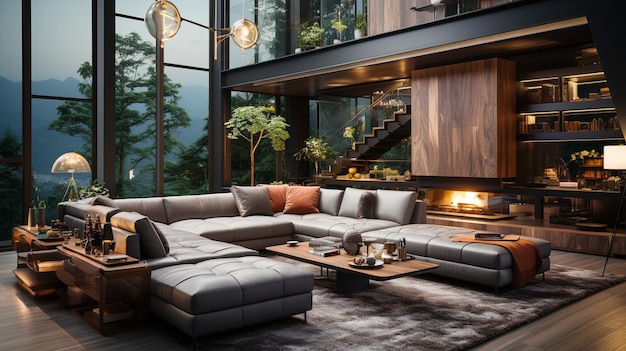 Modern elegance illuminates comfortable living room decor