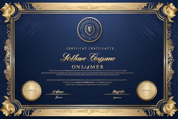 Modern elegant blue and gold diploma certificate template Clean modern certificate with gold