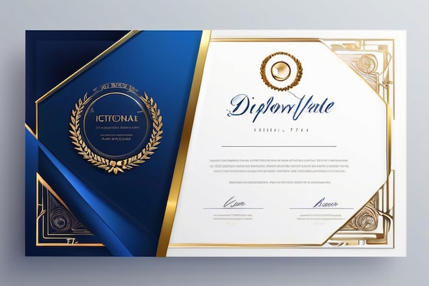 Photo modern elegant blue and gold diploma certificate template clean modern certificate with gold