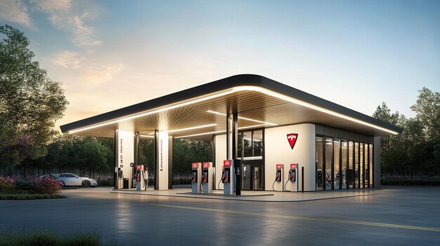 Photo a modern and elegant gas station exterior with an impressive roof design