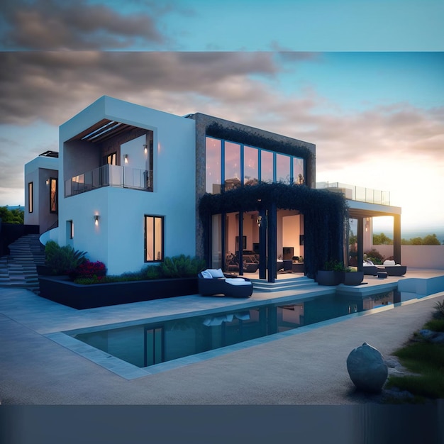 modern and elegant tropical house with swimming pool luxury villa generative ai