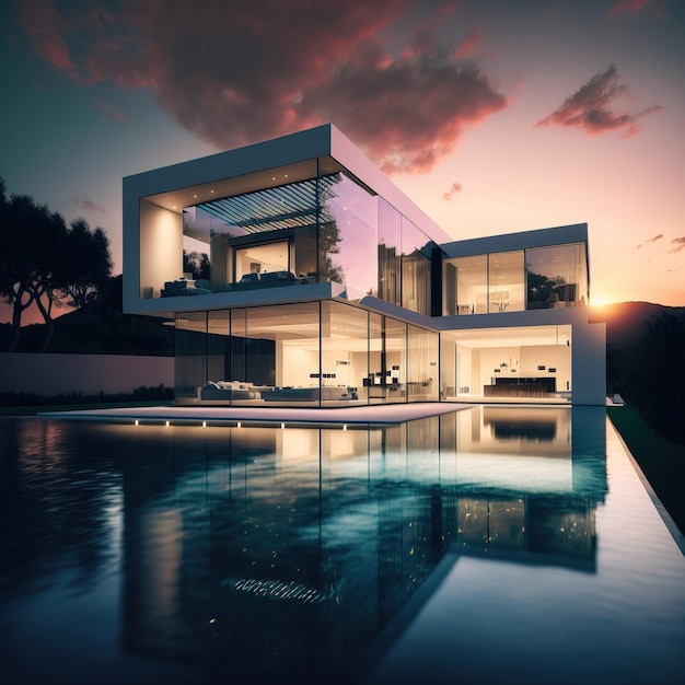 modern and elegant tropical house with swimming pool luxury villa generative ai