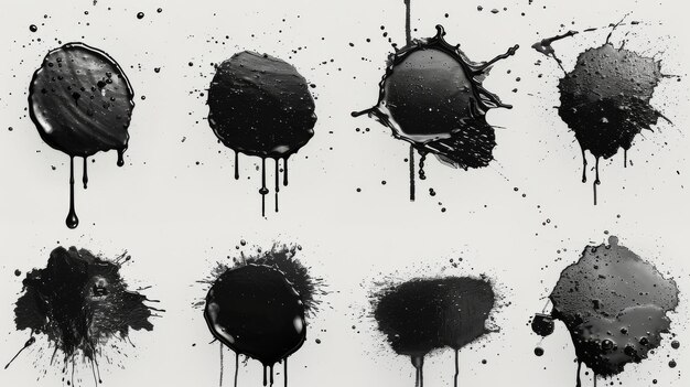 Modern elements of spray paint isolated on white background Set of stains lines and drips of black ink blots street style