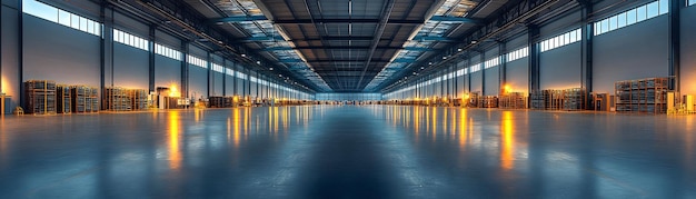 Modern Empty Warehouse Photo Spacious Interior with High Ceilings and Polished Concrete Floors