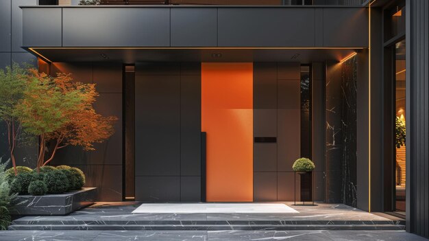 Photo modern entrance black and orange simple door for a luxury house