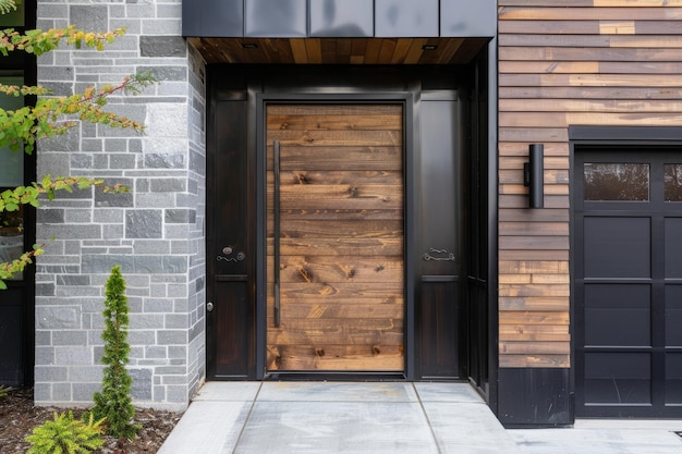 Photo modern entrance simple wooden front door