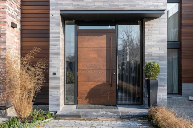 Photo modern entrance simple wooden front door