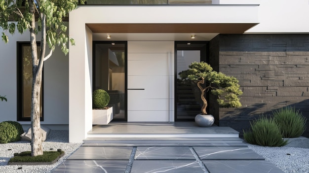 Photo modern entrance white simple door for a luxury house