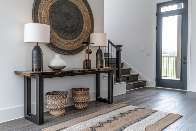 Photo modern entryway with sleek console table