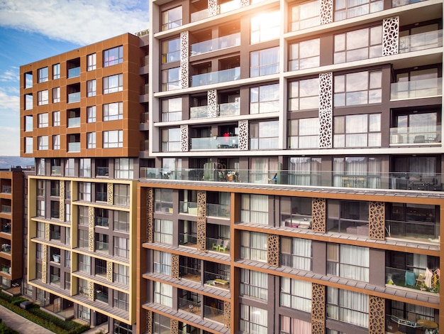 Modern european complex of apartment buildings Aerial view