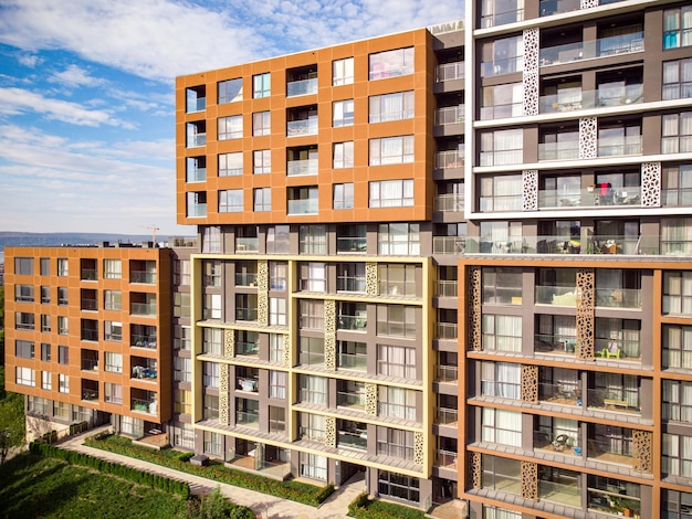 Modern european complex of apartment buildings Aerial view