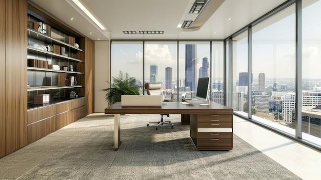 Modern executive office with city view generative ai