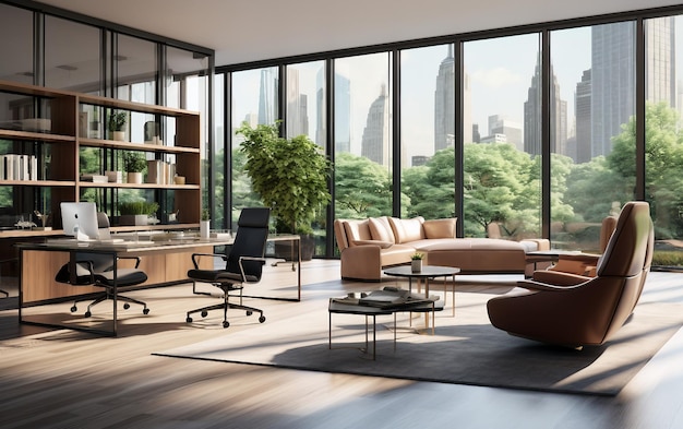 Modern Executive Office with FloortoCeiling Windows