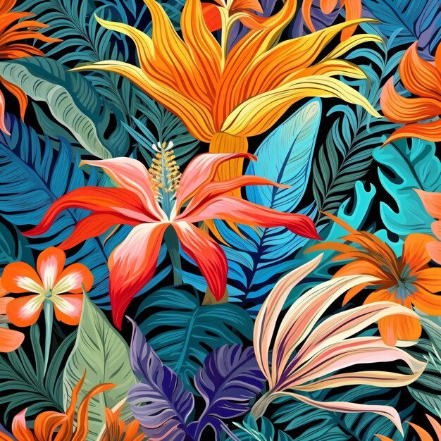 Modern exotic floral jungle pattern Collage