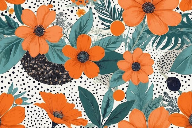 Modern Exotic Orange Floral Polka Dot Collage Patterns for Paper Fabric and Interior Decor