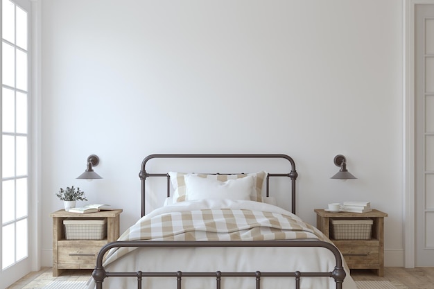 Modern farmhouse bedroom 3d render