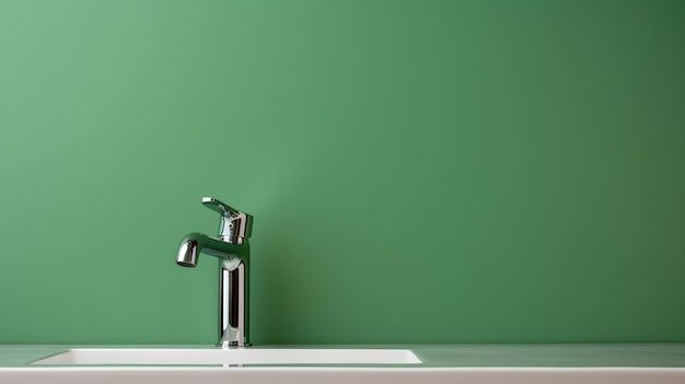 Modern faucet as panorama with green wall